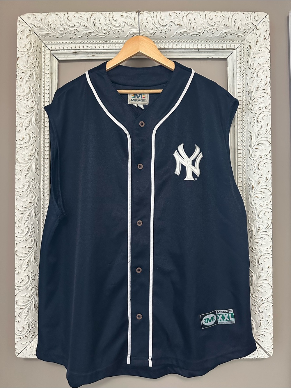 Vintage New York Yankees Sleeveless Button Baseball Jersey - Navy & White